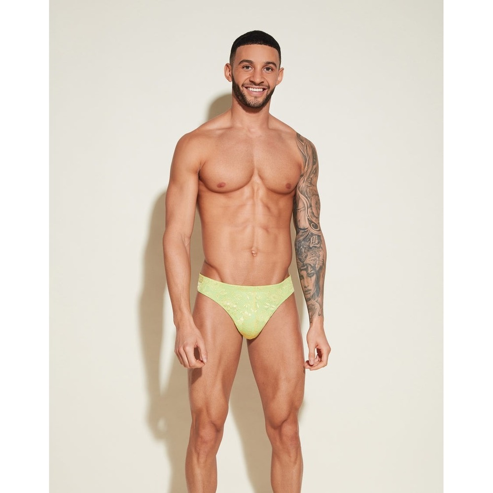 Cosabella Never‎ Say Never Mens Lace Thong Lime Green Floral Low Rise Underwear